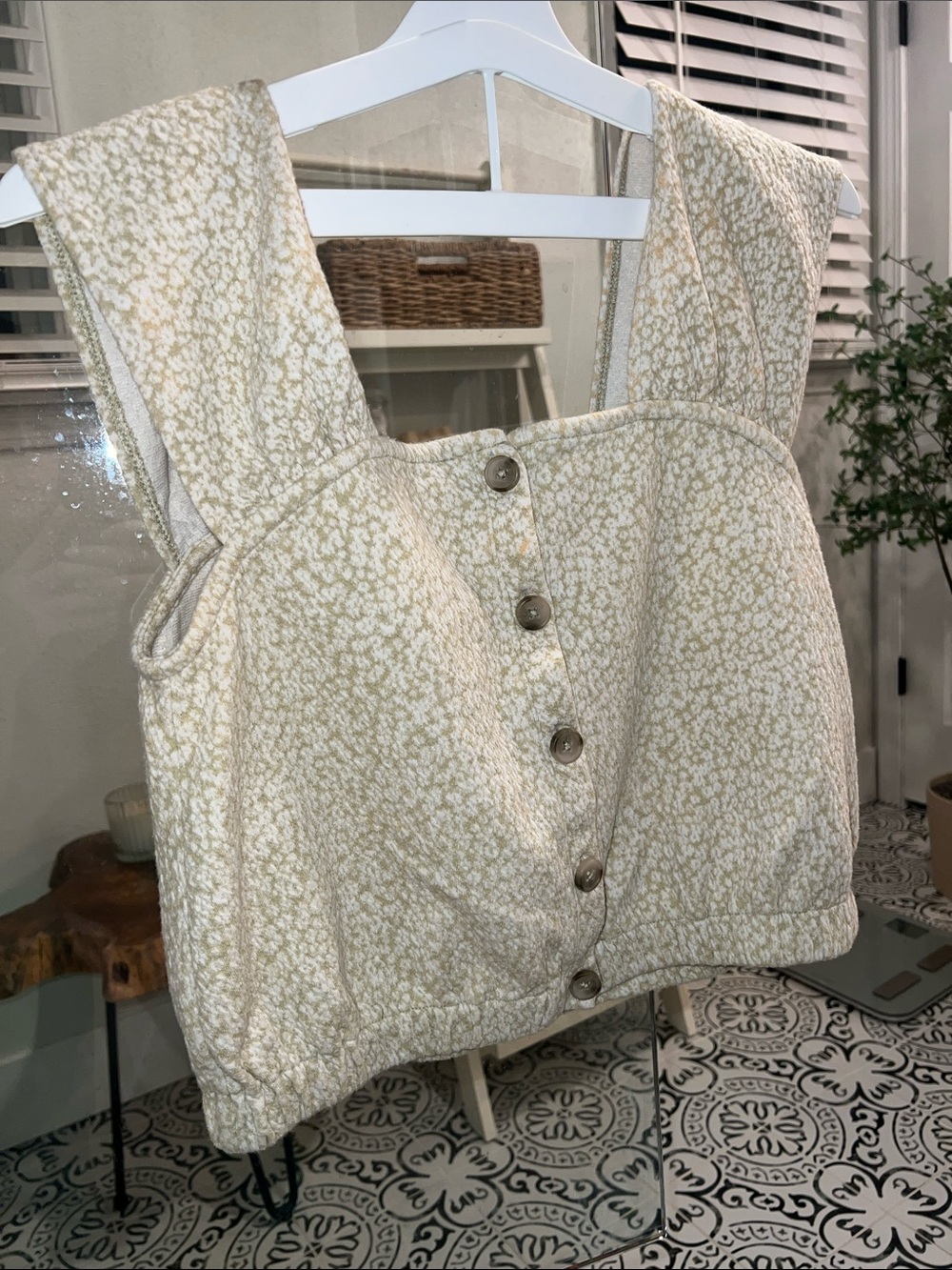 Madewell Cream Quilted Button-Front Crop Top
